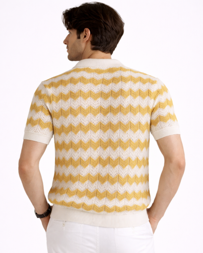Polo homme maille à manches courtes avec motif chevron et boutons