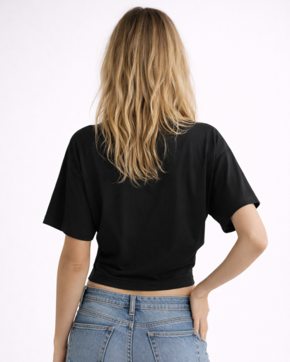 Top court femme drapé à manches courtes avec encolure ronde
