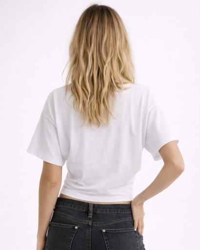 Top court femme drapé à manches courtes avec encolure ronde