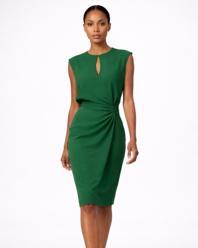Robe midi ajustée sans manches avec détail drapé et ouverture goutte
