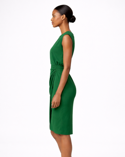 Robe midi ajustée sans manches avec détail drapé et ouverture goutte