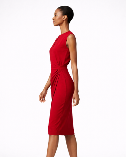 Robe midi ajustée sans manches avec détail drapé et ouverture goutte