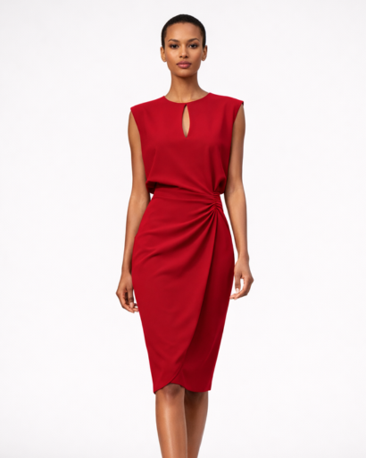 Robe midi ajustée sans manches avec détail drapé et ouverture goutte