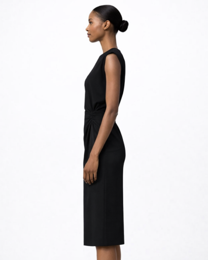 Robe midi ajustée sans manches avec détail drapé et ouverture goutte