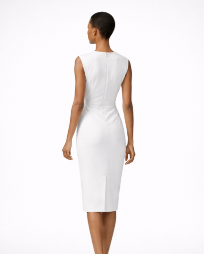 Robe midi ajustée sans manches avec détail drapé et ouverture goutte