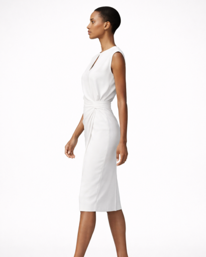 Robe midi ajustée sans manches avec détail drapé et ouverture goutte