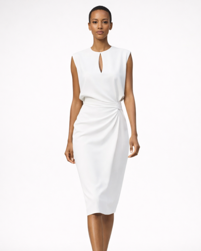 Robe midi ajustée sans manches avec détail drapé et ouverture goutte