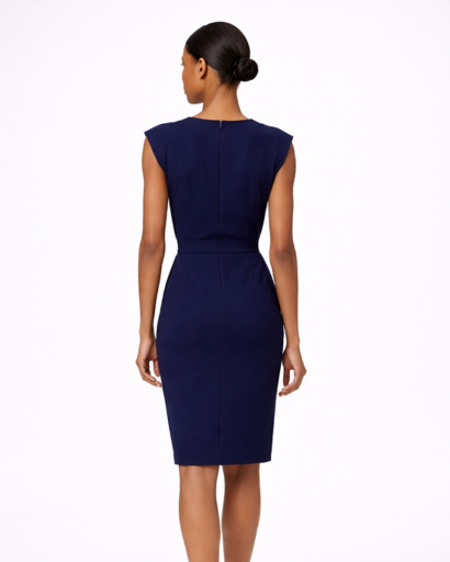 Robe midi ajustée sans manches avec détail drapé et ouverture goutte
