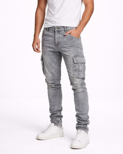 Jean cargo slim homme avec poches latérales