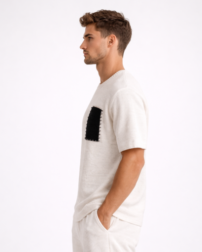 T-shirt homme texturé avec poche contrastée cousue