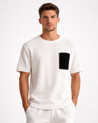 T-shirt homme texturé avec poche contrastée cousue