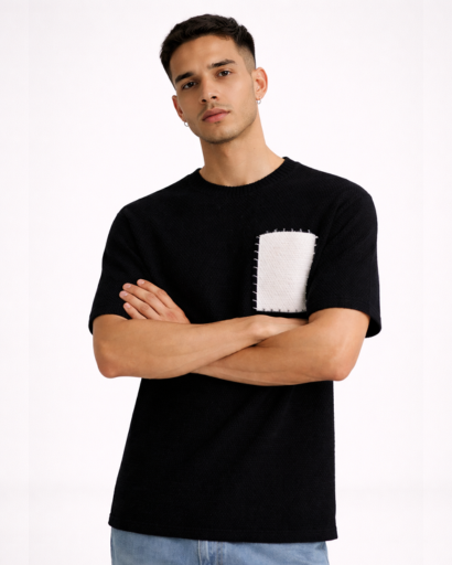T-shirt homme texturé avec poche contrastée cousue