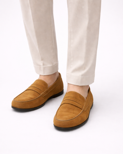 Mocassins homme en suédine coupe classique à enfiler