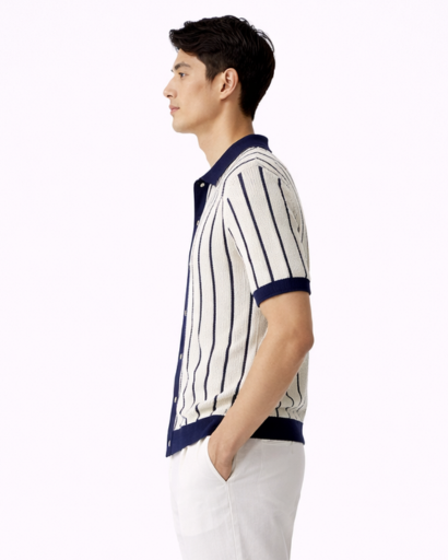 Polo homme rayures verticales coupe ajustée avec boutons