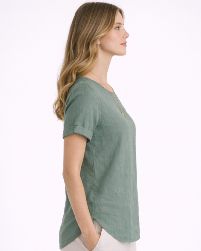 T-shirt femme coupe droite col rond manches courtes minimaliste