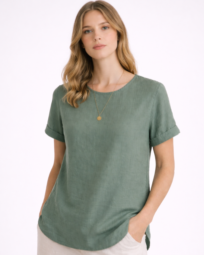 T-shirt femme coupe droite col rond manches courtes minimaliste