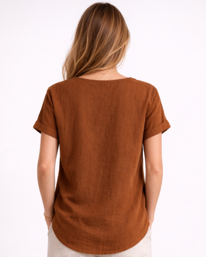 T-shirt femme coupe droite col rond manches courtes minimaliste