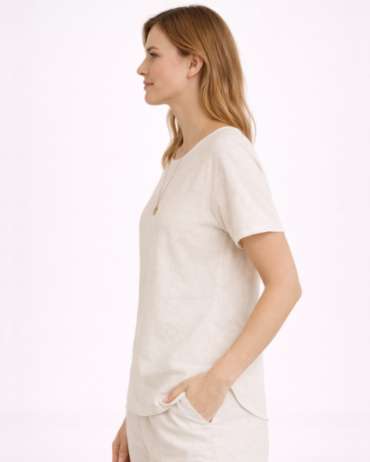 T-shirt femme coupe droite col rond manches courtes minimaliste