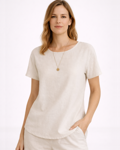 T-shirt femme coupe droite col rond manches courtes minimaliste