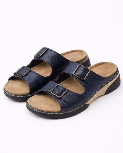 Sandales femme à double bride avec boucles et semelle compensée