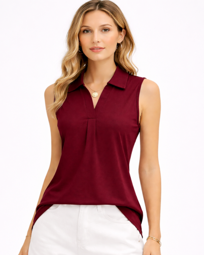 Top femme sans manches col polo coupe fluide