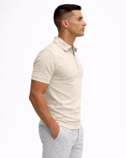 Polo homme ajusté à zip col classique manches courtes