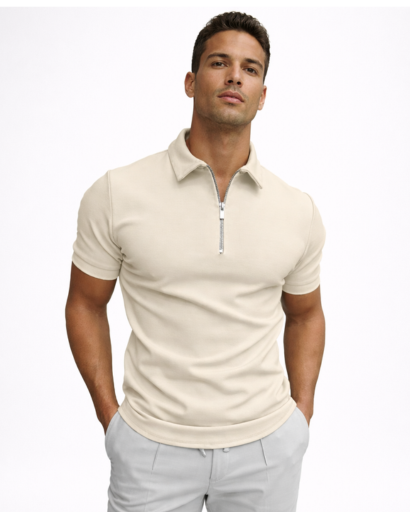 Polo homme ajusté à zip col classique manches courtes