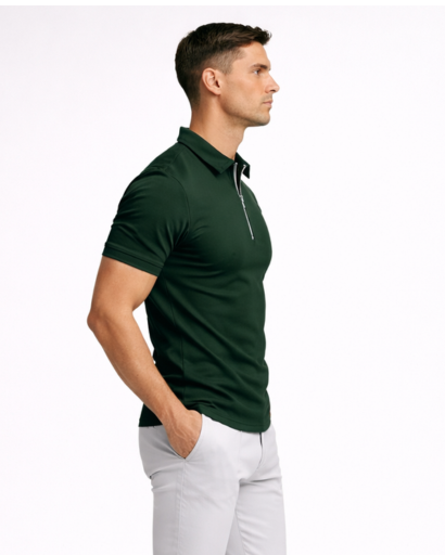 Polo homme ajusté à zip col classique manches courtes