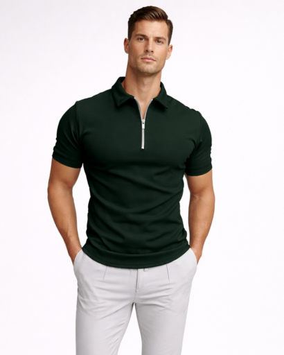 Polo homme ajusté à zip col classique manches courtes