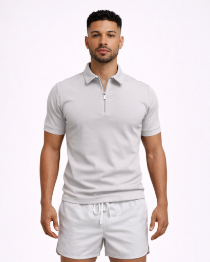 Polo homme ajusté à zip col classique manches courtes