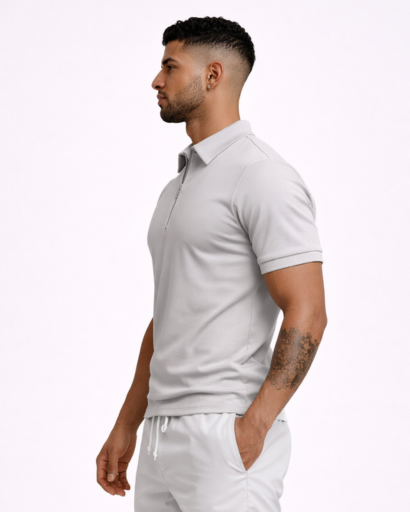 Polo homme ajusté à zip col classique manches courtes