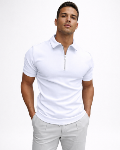 Polo homme ajusté à zip col classique manches courtes