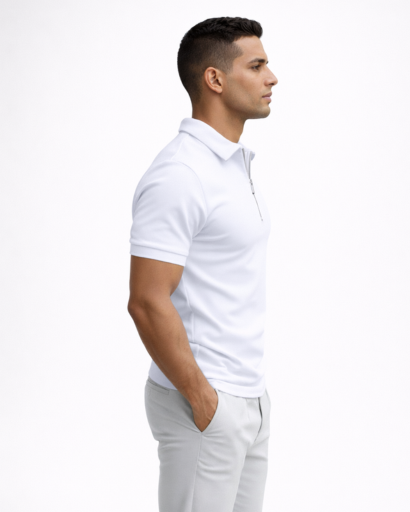 Polo homme ajusté à zip col classique manches courtes
