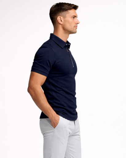 Polo homme ajusté à zip col classique manches courtes