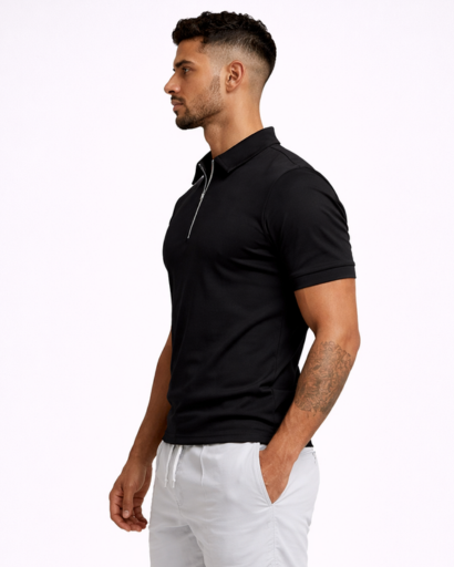 Polo homme ajusté à zip col classique manches courtes
