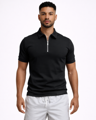 Polo homme ajusté à zip col classique manches courtes