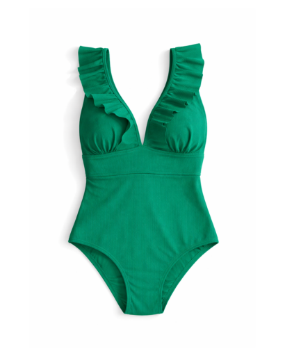 Maillot de bain une pièce femme à volants décolleté plongeant
