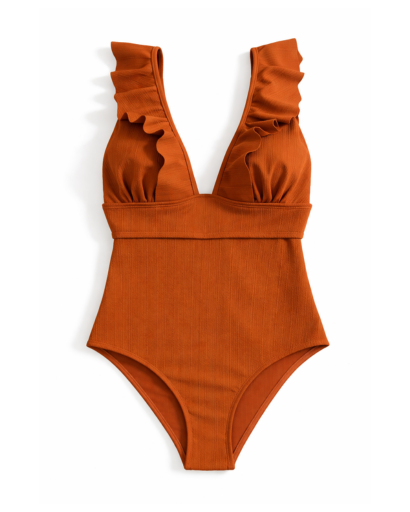 Maillot de bain une pièce femme à volants décolleté plongeant