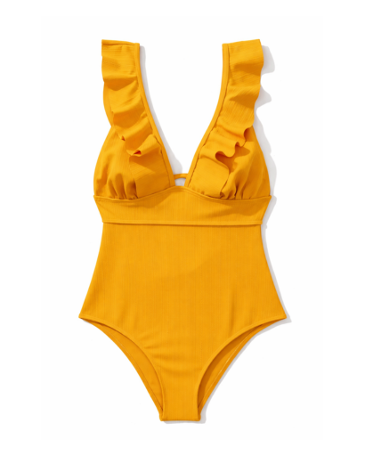 Maillot de bain une pièce femme à volants décolleté plongeant