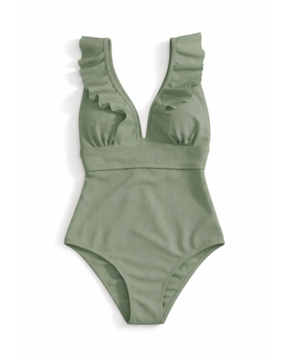 Maillot de bain une pièce femme à volants décolleté plongeant
