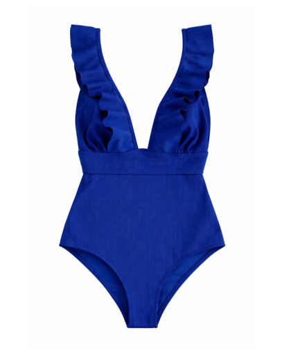 Maillot de bain une pièce femme à volants décolleté plongeant