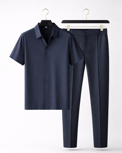Ensemble homme chemise manches courtes et pantalon coupe ajustée – vue 3