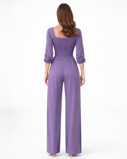 Combinaison femme col carré taille smockée jambe large