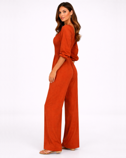 Combinaison femme col carré taille smockée jambe large