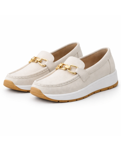 Mocassins femme plateforme à chaîne métallique style casual