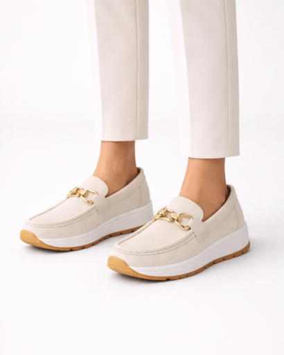 Mocassins femme plateforme à chaîne métallique style casual