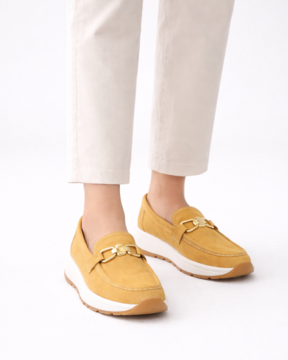 Mocassins femme plateforme à chaîne métallique style casual