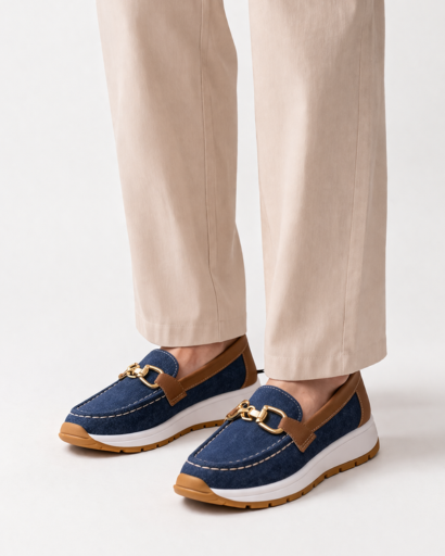 Mocassins femme plateforme à chaîne métallique style casual
