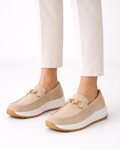 Mocassins femme plateforme à chaîne métallique style casual
