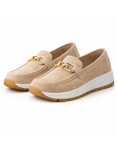 Mocassins femme plateforme à chaîne métallique style casual